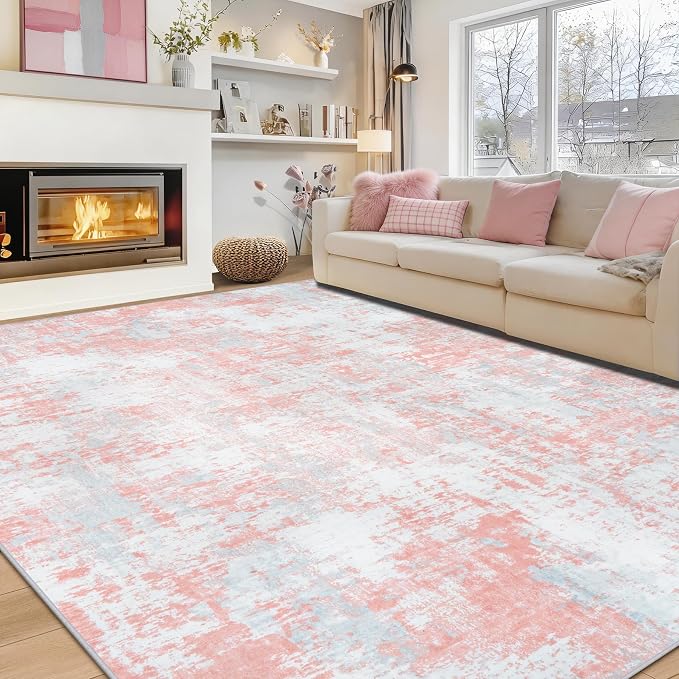 Pink Rug Carpet 9x12 Area Rugs for Bedroom Girls: Washable Modern Rug for by Aelenmu