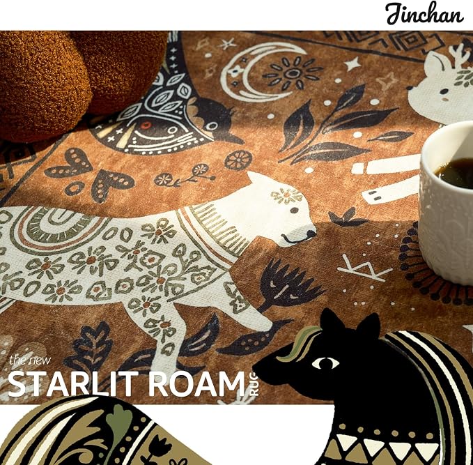 jinchan 2x3 Cute Area Rug Kids Washable Fun Rug Earthy Brown Starlit Boho Small - Image 5