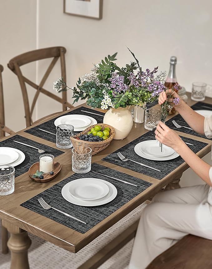Leetaltree Black and Grey Woven Placemats Set of 24 - Image 3