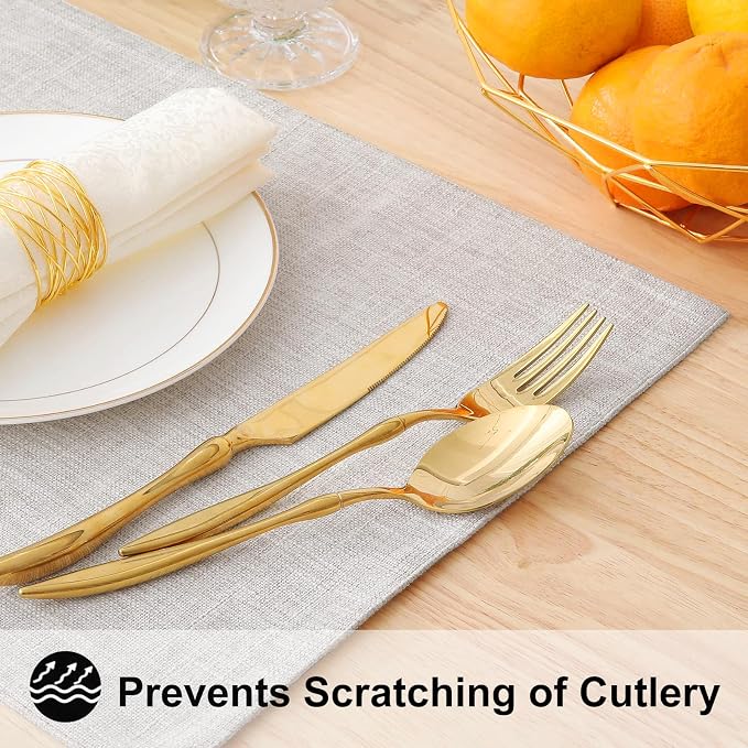 Faux Cotton Linen Placemats Set of 8, Cloth Washable Farmhouse Dining Table Mats - Image 4