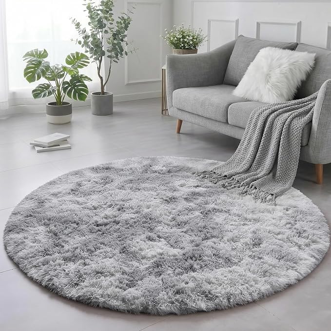 Amdrebio Tie-Dye Light Grey Round Circle Area Rugs 5Ft - Image 5