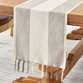 Wracra Linen Table Runner, Stripe Table Runners 60 Inches Long Coffee | by Wracra