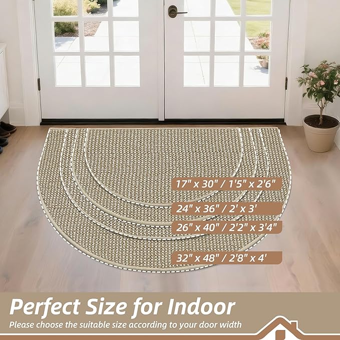 BEQHAUSE Dirt Trapper Door Mat 24" x 36" Half Circle Non-Slip Washable Doormats - Image 2
