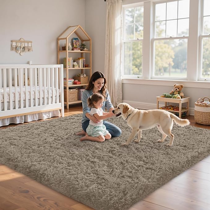6x9 Area Rug for Living Room:Ultra Soft Fluffy Shag Grey Camel Rugs, Large - Image 9