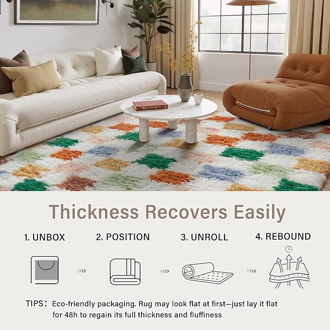 PureCozy Checkered Rug 9x12 for Living Room, Modern Neutral Shag Rug Washable - Image 6