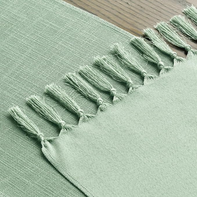 Artoid Mode Sage Green Tassel Table Runner, Spring Linen Blend Kitchen Table - Image 4
