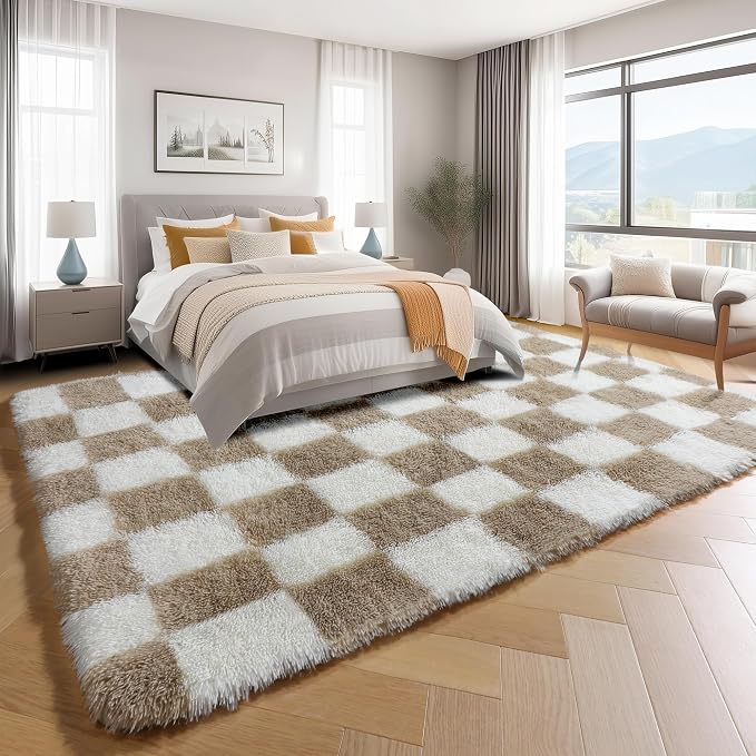 KICMOR 5x7 Beige and Cream White Area Rugs Fluffy Living Room Carpet, Large - Image 3
