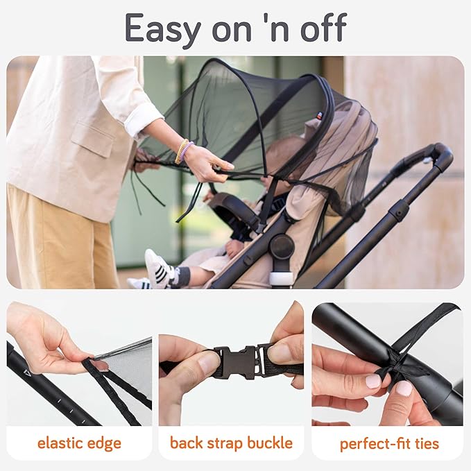 Baby Uma Baby Mosquito Net for Stroller - Universal Stroller Mosquito Net Cover, Breathable & Tear-Resistant 3D Mesh Insect Netting with Zip-up Window (+ Travel Bag)