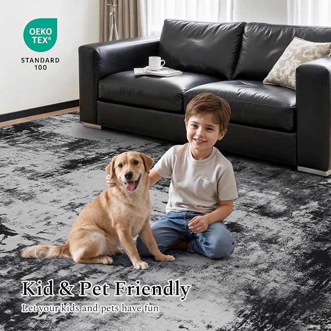 Rugflix 10x14 Area Rugs for Living Room, Big Washable Dark Carpet Non-Slip for - Image 6
