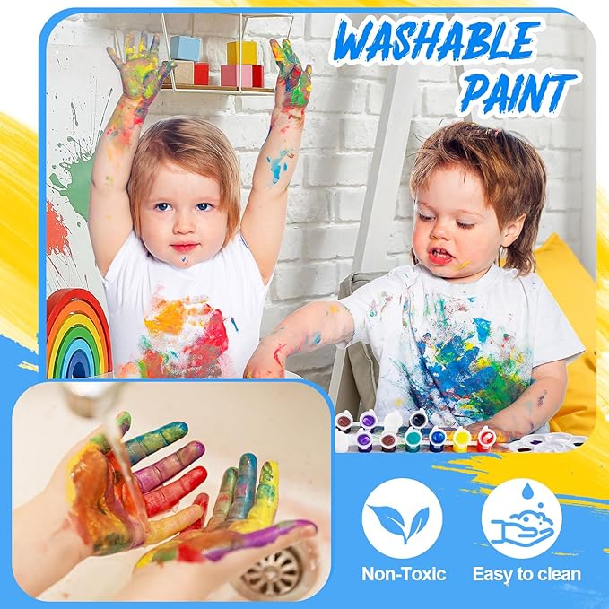 Fulmoon 24 Set Acrylic Paint Kits for Kids Adults Washable Mini Painting Kit Arts Crafts Party Favors Filled Strips Brushes Palettes Bulk for Classroom Home Kit Supplies (Fresh Color)