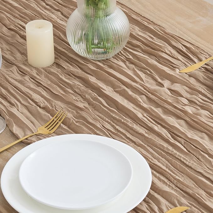 Asee'm Nude Brown Cheesecloth Table Runner Summer Boho Rustic Gauze 10FT | Fall - Image 3