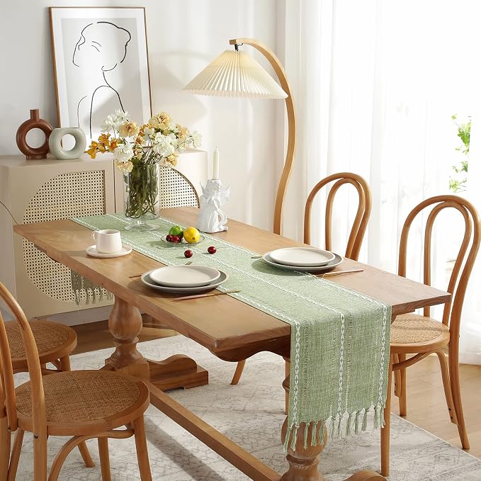Rustic Boho Table Runner, Linen Table Runner, Farmhouse Table Runners 72 Inches - Image 3