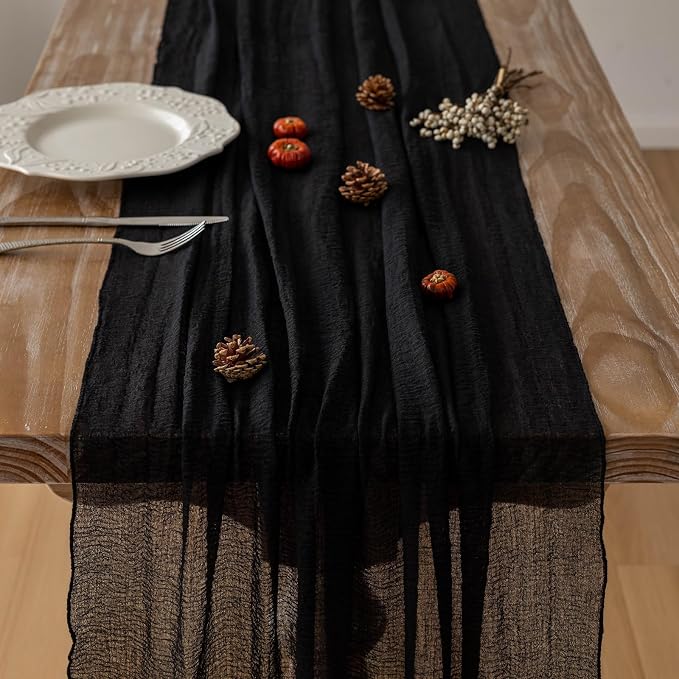 6Pcs Halloween Holiday Black Cheesecloth Table Runner 120 Inch - Image 2