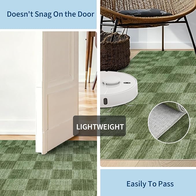 GarveeHome 2.5×8 Kitchen Runner Rug Non Slip, Moss Green Checkered Rug - Image 5