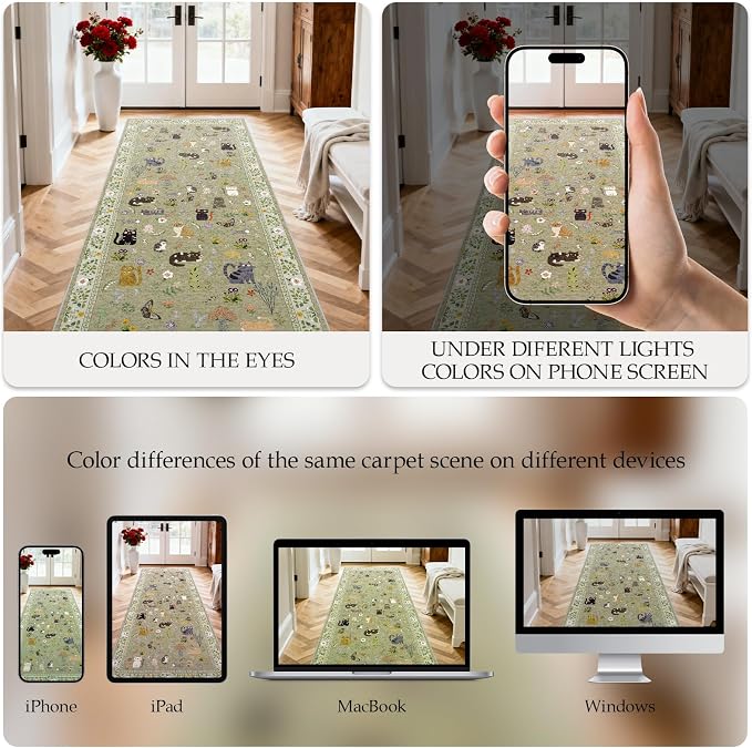Washable 3x6 Kitchen Runner Rug: Non Slip Soft Low Pile Animal Cat Print Carpet - Image 4