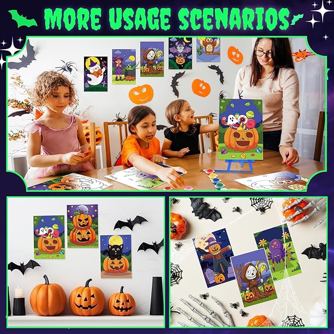 Blosssound 10 Set Pre Printed Canvas Pre Drawn Canvas Painting with Easel Kits 5" x 7" Outline Painting Panels for Beginners, DIY Craft Project, Party Favor, Home Decors(Spider)