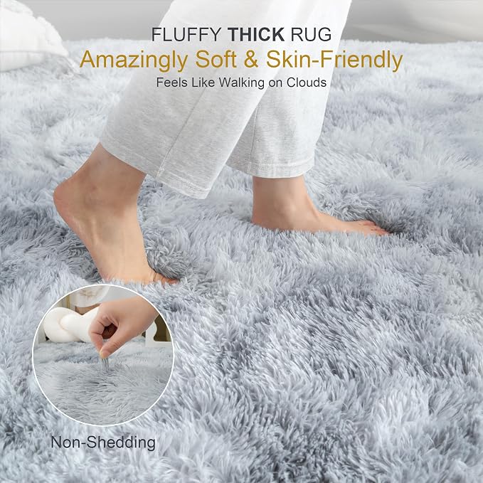 KICHOWUA Thick Area Rug Light Grey Fluffy 4x6 - Image 2