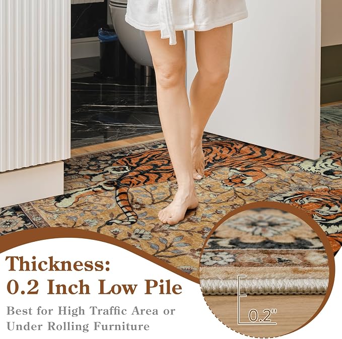 Moynesa Tiger 9x12 Rug, Boho Washable 9 x 12 Area Rugs - Image 5