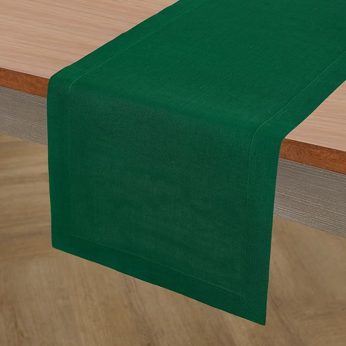 Solino Home 100% Pure Linen Table Runner Christmas Green, Fete 14 x 132 in | - Image 2