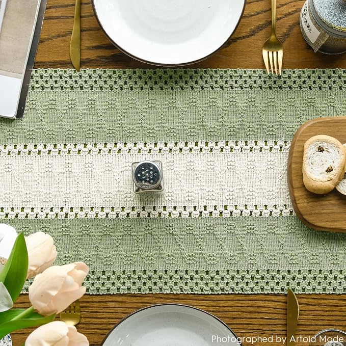 Artoid Mode Light Green Farmhouse Woven Table Runner 12x36 Inch | Seasonal - Image 3