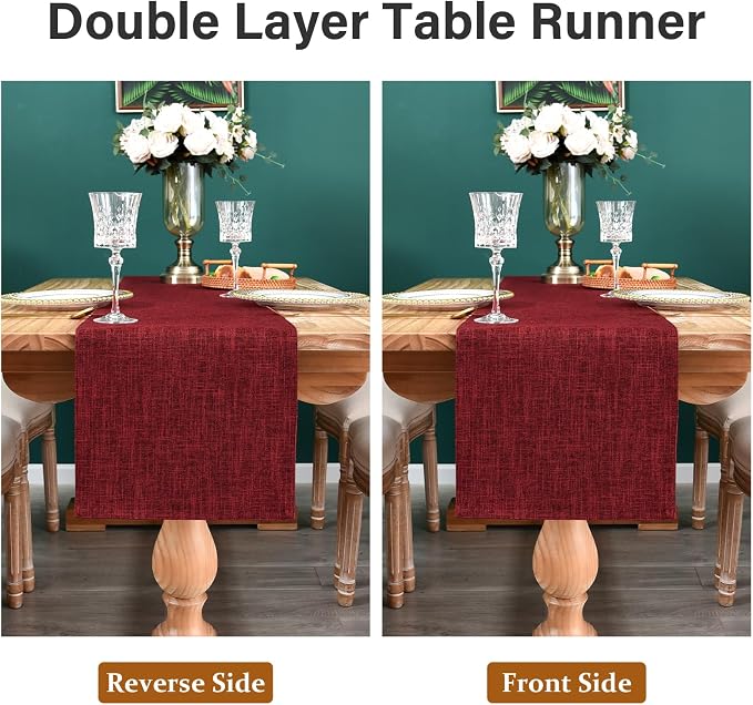 NEWISHER Reversible Double Layer Table Runner Faux Linen Fabric, 13x36inch | - Image 5