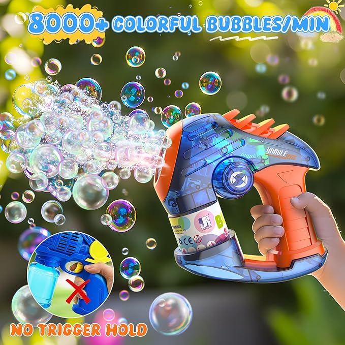 EagleStone 2 Bubble Guns for Toddlers, Kids Bubble Machine Gun, Twist Knob, LED Lights,2 Refill Solutions,10 Concentrate Bubble Blaster for Party Favor, Summer, Outdoor, Easter Basket, Birthday Gift