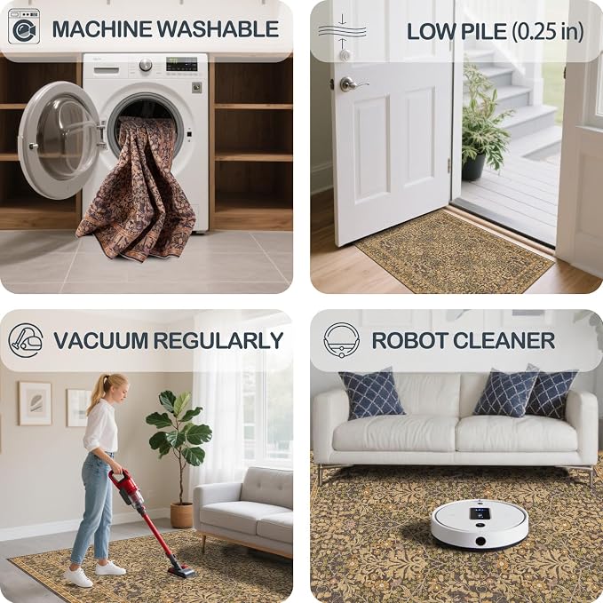 8x10 Washable Area Rugs for Living Room, Stain Resistant Vintage Rugs for - Image 5