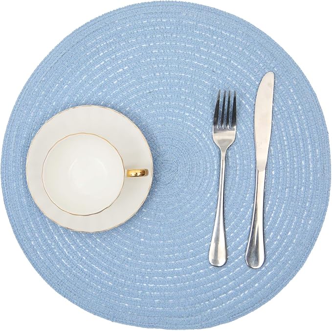 SHACOS Round Braided Placemats Set of 4 Washable 15 inch Round Non Slip Table - Image 2
