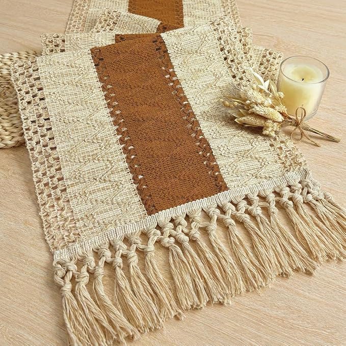 Boho Table Runner for Home Decor 12x72 Fall Coffee Table Decor Caramel | 72 by FEXIA