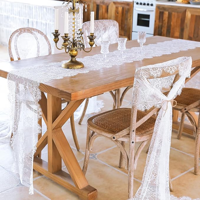 10 Pcs White Lace Table Runner 14 x 120 Inch Vintage Rustic Table Runner - Image 2