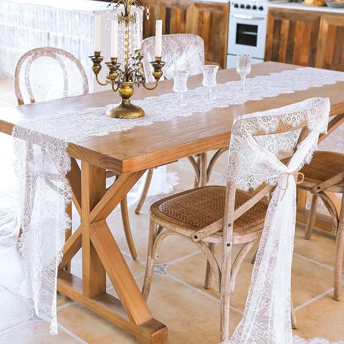 5 pcs White Lace Table Runner 14 x 120 Inch Vintage Rustic Table Runner - Image 2