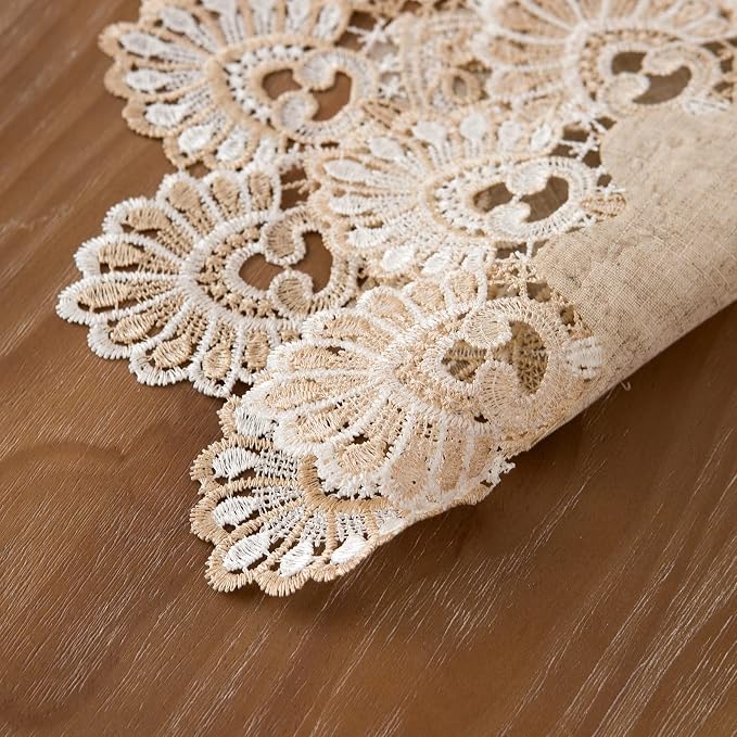 European Antique Jacquard Lace Table Doilies, Small Farmhouse Linen Embroidered - Image 5