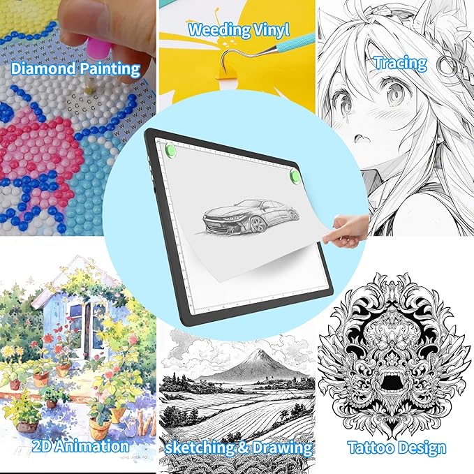 Phylosal Magnetic A4 Light Pad with Bag, Super Bright Light Box with Side Button, Diamond Art Light Board, Lightbox for Tracing and Drawing, USB Power Light Table for Sketching, Weeding Vinyl (Black)