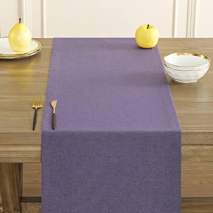Basic Linen Style Table Runner, 14x90 Inch Purple | Mitered Corner Design - Image 5