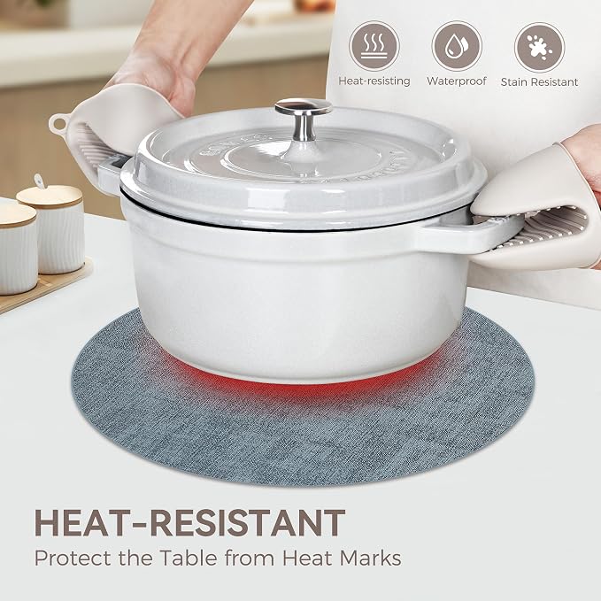 13" Round Placemats Set of 12, Reversible Faux Leather Heat Resistant Table Mats - Image 3