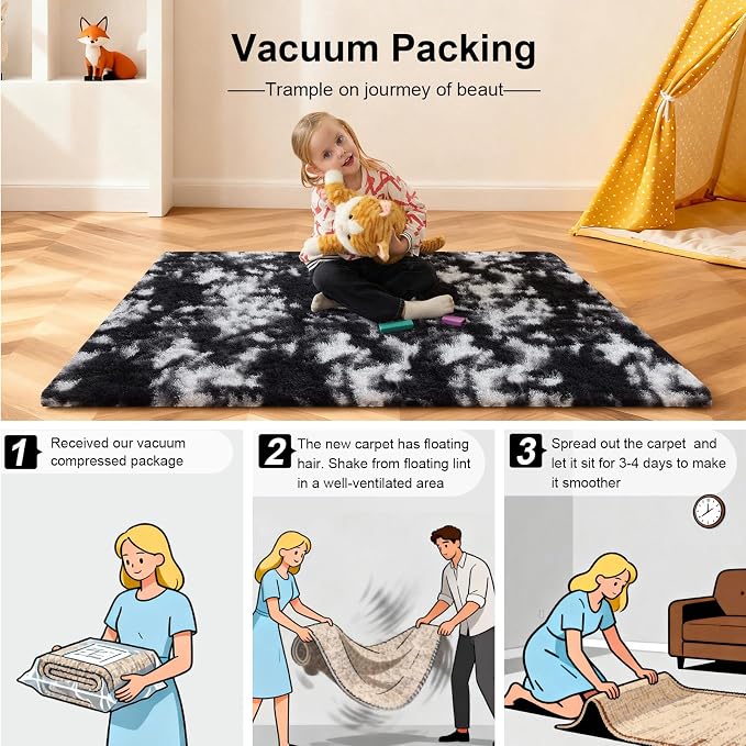 Black and White Rugs for Bedroom, 2x3 Fluffy Area Rugs for Living Room - Image 6
