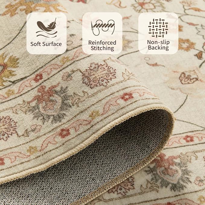 Rugxara Floral Rug for Living Room Bedroom, 3x5 Washable Area Rug, Vintage Boho - Image 6