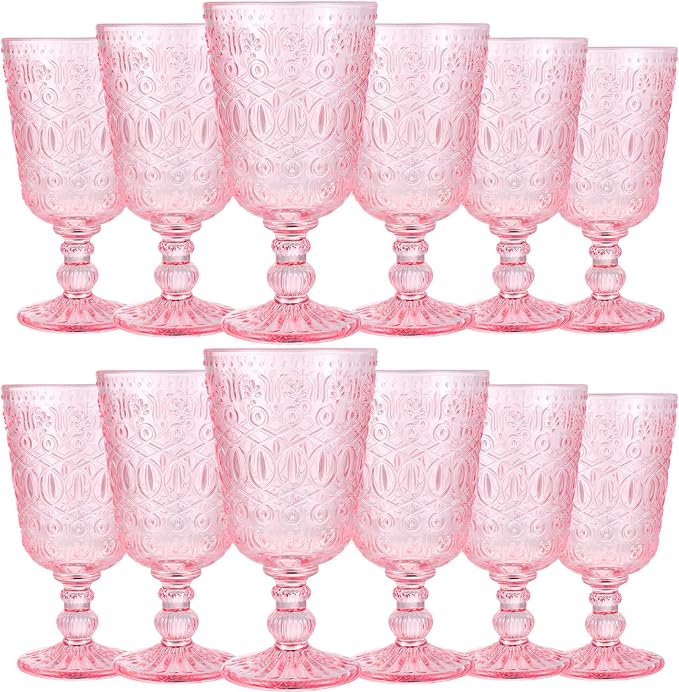 Eaasty Wine Glasses Set of 12 Vintage Goblet 9 oz Vintage Colored Glass Goblet by Eaasty