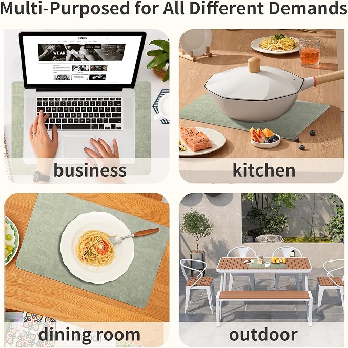 Maxpearl Faux Leather Placemats Set of 6, Light Green | Waterproof - Image 9