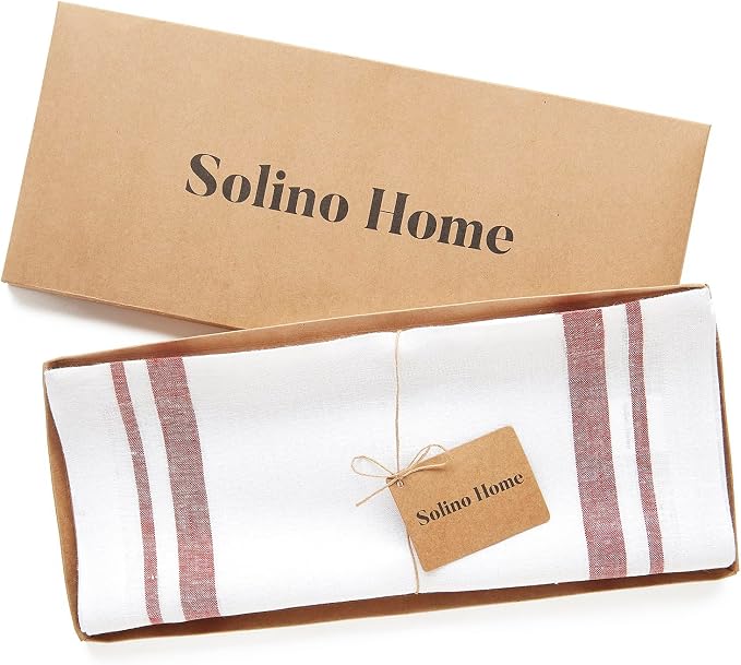 Solino Home 100% Linen Table Runner, 14 x 48 in, Burgundy and White Striped | - Image 6