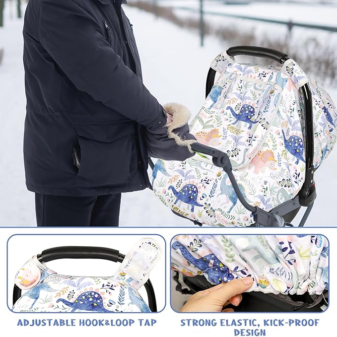 Pea Pod Car Seat Cover Baby Boy, Infant Car Seat Canopy Covers for Newborn with 2 Layers Windows of Breathable Mesh Fabric, Lightweight Polyester/Soft Minky Dot Backing