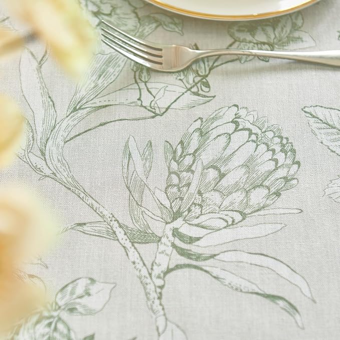 jinchan Green Floral Linen Square Table Cloth 50 x 50 Inch | Green botanical - Image 9
