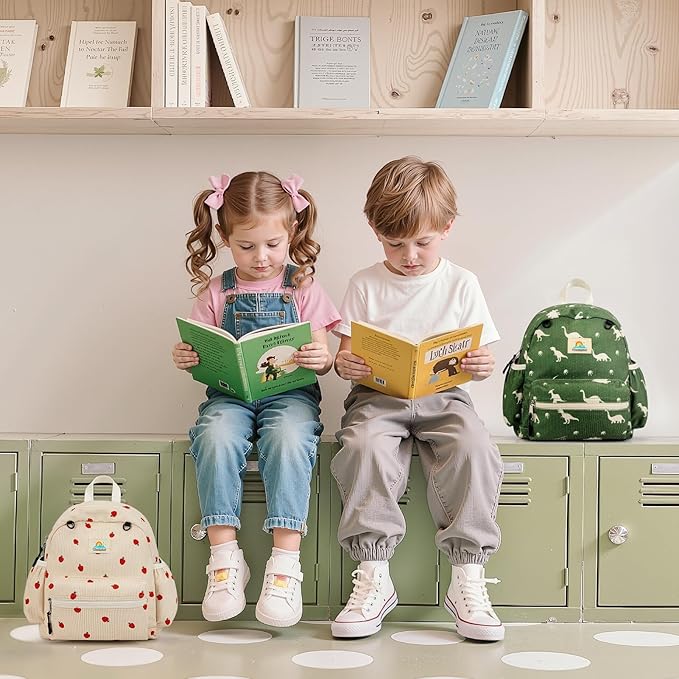 Corduroy Toddler Backpack for Girls 2-4: Kids backpack for Boys Girls - 12 inch Preschool Kindergarten Backpacks - Strawberry