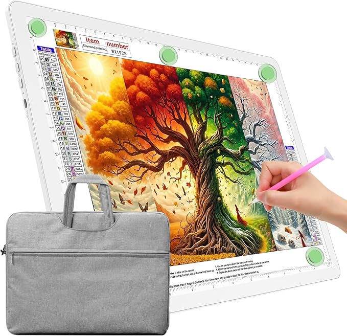 TOHETO A4 Light Board with Bag for Diamond Painting, Super Bright Magnetic Light Pad with Side Buttons, Lightbox for Tracing and Drawing, Corded Light Table for Sketching, Weeding Vinyl (White)