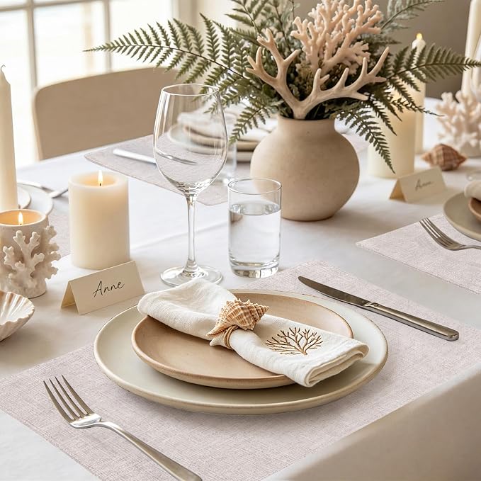 Faux Cotton Linen Placemats Set of 8, Cloth Washable Farmhouse Dining Table Mats - Image 7
