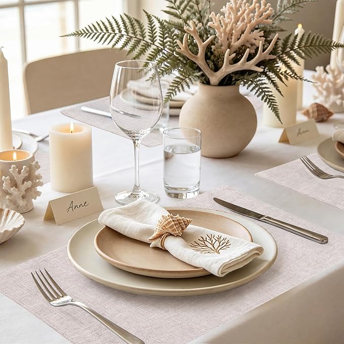 Faux Cotton Linen Placemats Set of 4, Cloth Washable Farmhouse Dining Table Mats - Image 7