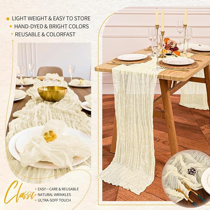 4 Pack Cheesecloth Table Runner 10FT Beige Table Runner Boho Gauze Cheese Cloth - Image 5