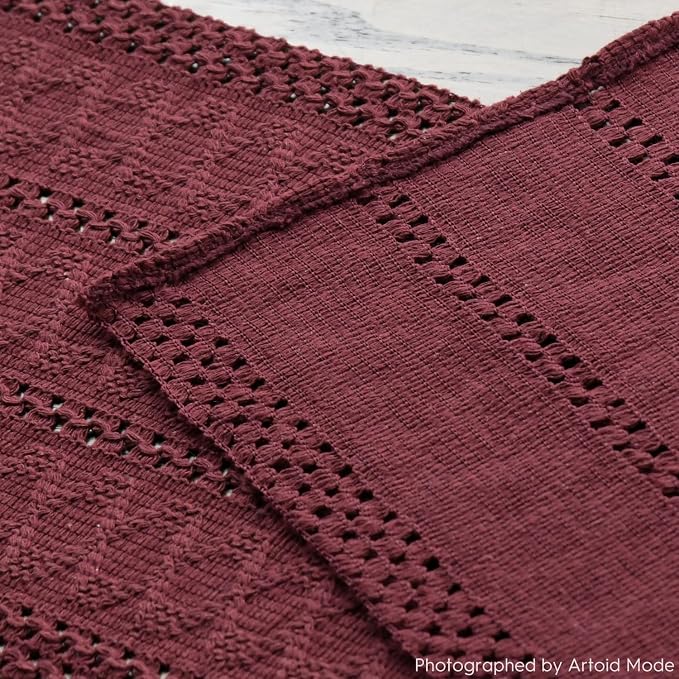 Artoid Mode Red Woven Farmhouse Hollow Table Runner 12x108 Inch | Holiday - Image 8