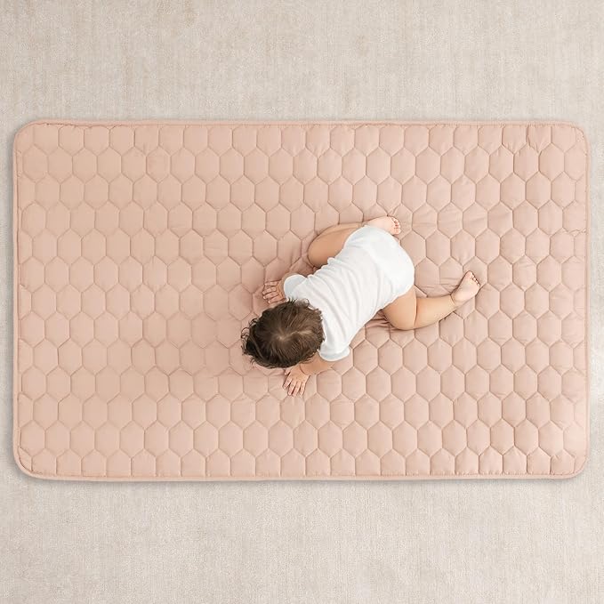 Comfy Cubs Rectangle Kids Play Mat - Small 36 x 60 inches Soft Quilted Baby Floor Mat with Non-Slip Bottom - Plush Design for Toddlers' Playtime and Relaxation - Comfortable and Durable - Blush
