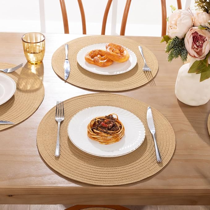 SHACOS Round Placemats Set of 8 Washable 15 inch Round Placemat Cotton - Image 3